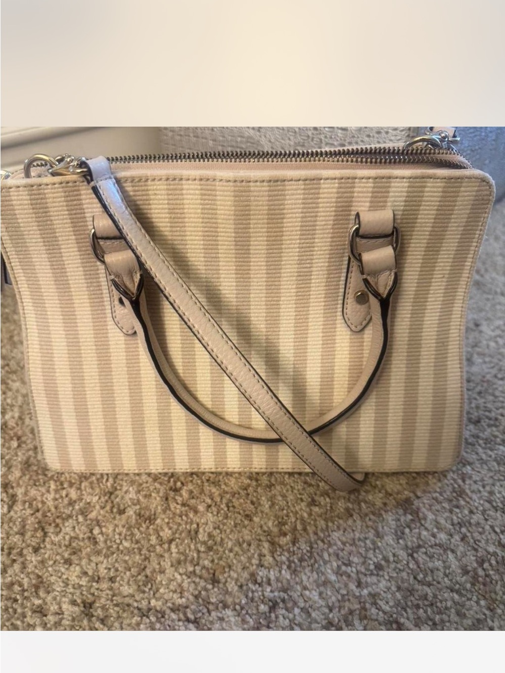 Kate Spade Cream Striped Satchel - Picture 5 of 5